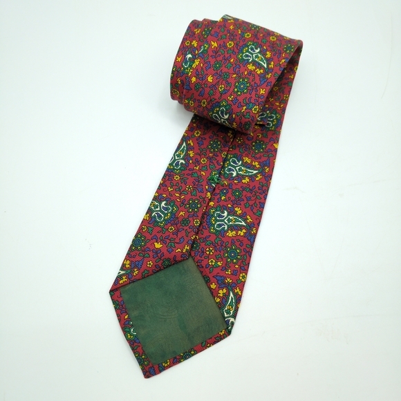 Faconnable Silk Tie Made in France Primary‎ Colors Paisley Floral Red Green - Picture 3 of 5